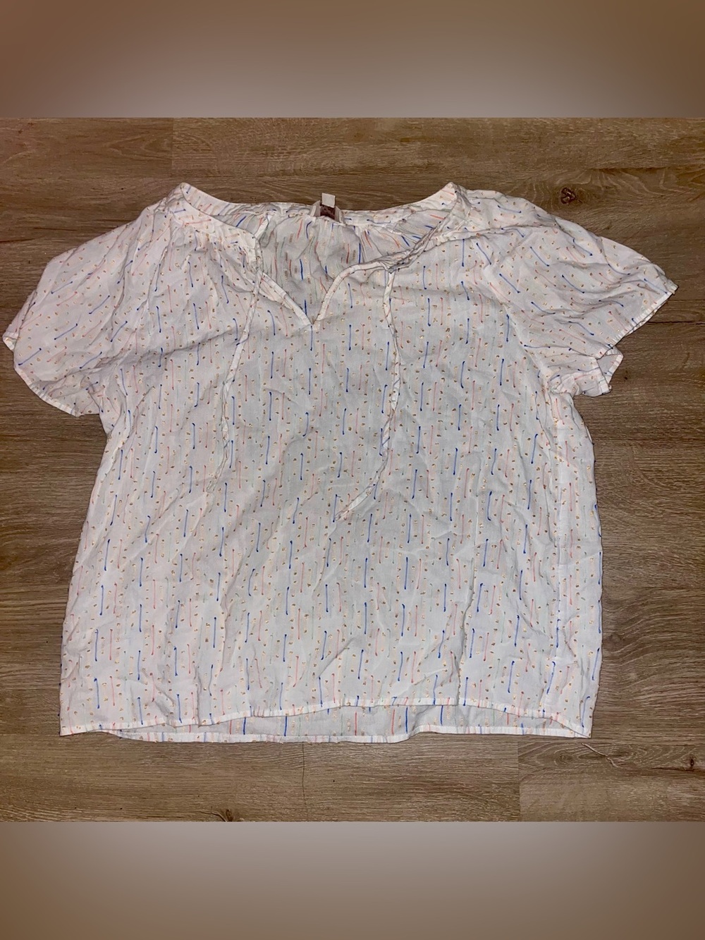 LOFT Outlet Textured Stripe Short Sleeve Peasant Blouse White Size L